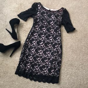 Black/ Pink Lace Cocktail Dress